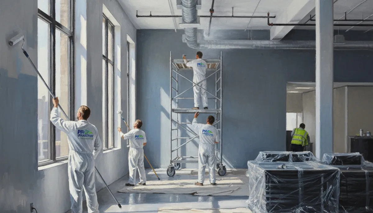 Commercial painting team in Staten Island, NY applying durable finishes to a business property