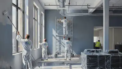 Commercial painting team in Staten Island, NY applying durable finishes to a business property