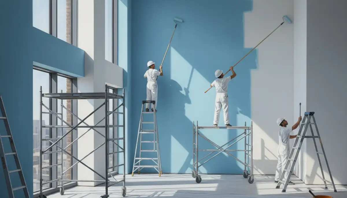 Commercial painting crew in Staten Island, NY applying durable finish to a business property
