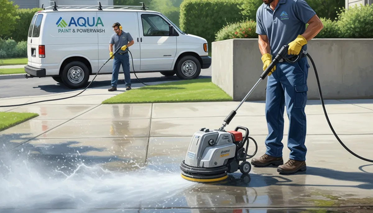Concrete pressure cleaning in Staten Island, NY by Staten Island Paint Pros cleaning driveway and patio surfaces