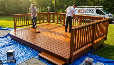 Staten Island deck staining service protecting wood from salt air and weather damage