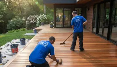 Staten Island, NY deck staining by Paint Pros protects wood from salt air and weather