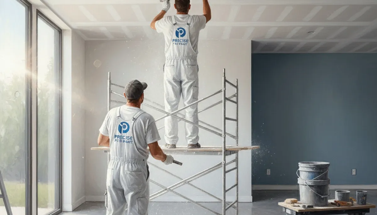 Staten Island, NY drywall repair by Paint Pros for smooth wall crack and water stain fixes
