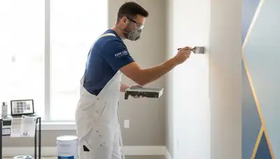 Staten Island, NY painter applying touch-up paint to a home wall for a clean finish
