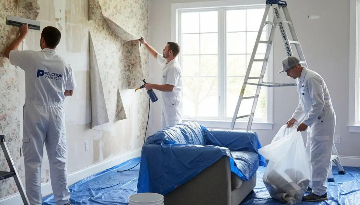 Staten Island, NY wallpaper removal for painting prep and residue cleanup in a residential interior